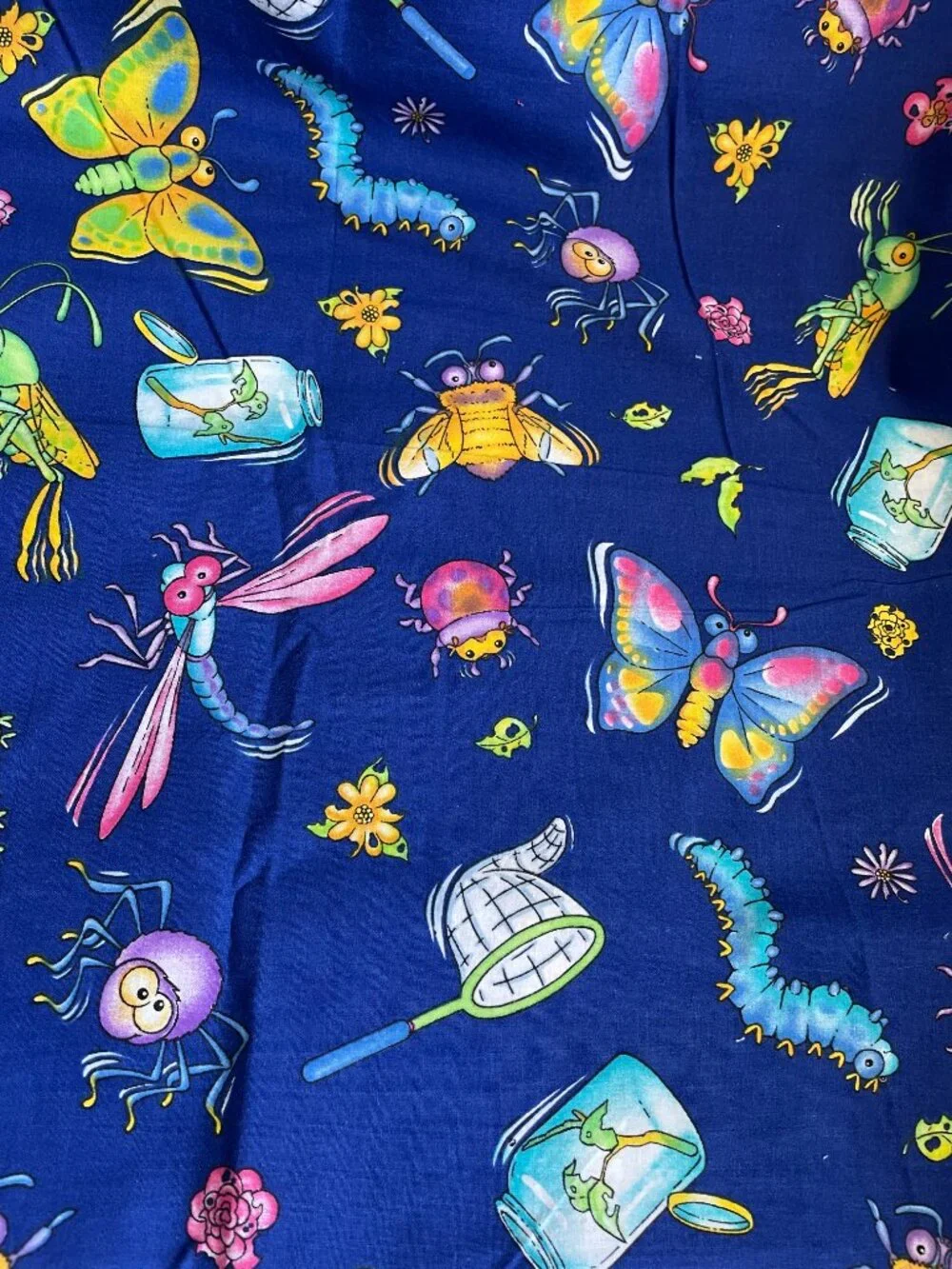3y x 42” Vintage Insects Dragonflies Bugs Flowers Print Multicolor Cotton Fabric